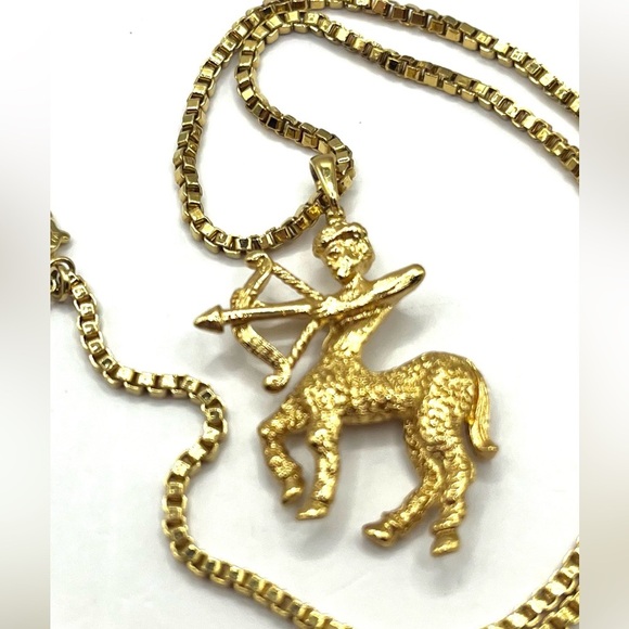 Vintage Monet Gold Zodiac Sagittarius Archer Necklace Vintage Monet 1990’s - Picture 7 of 16